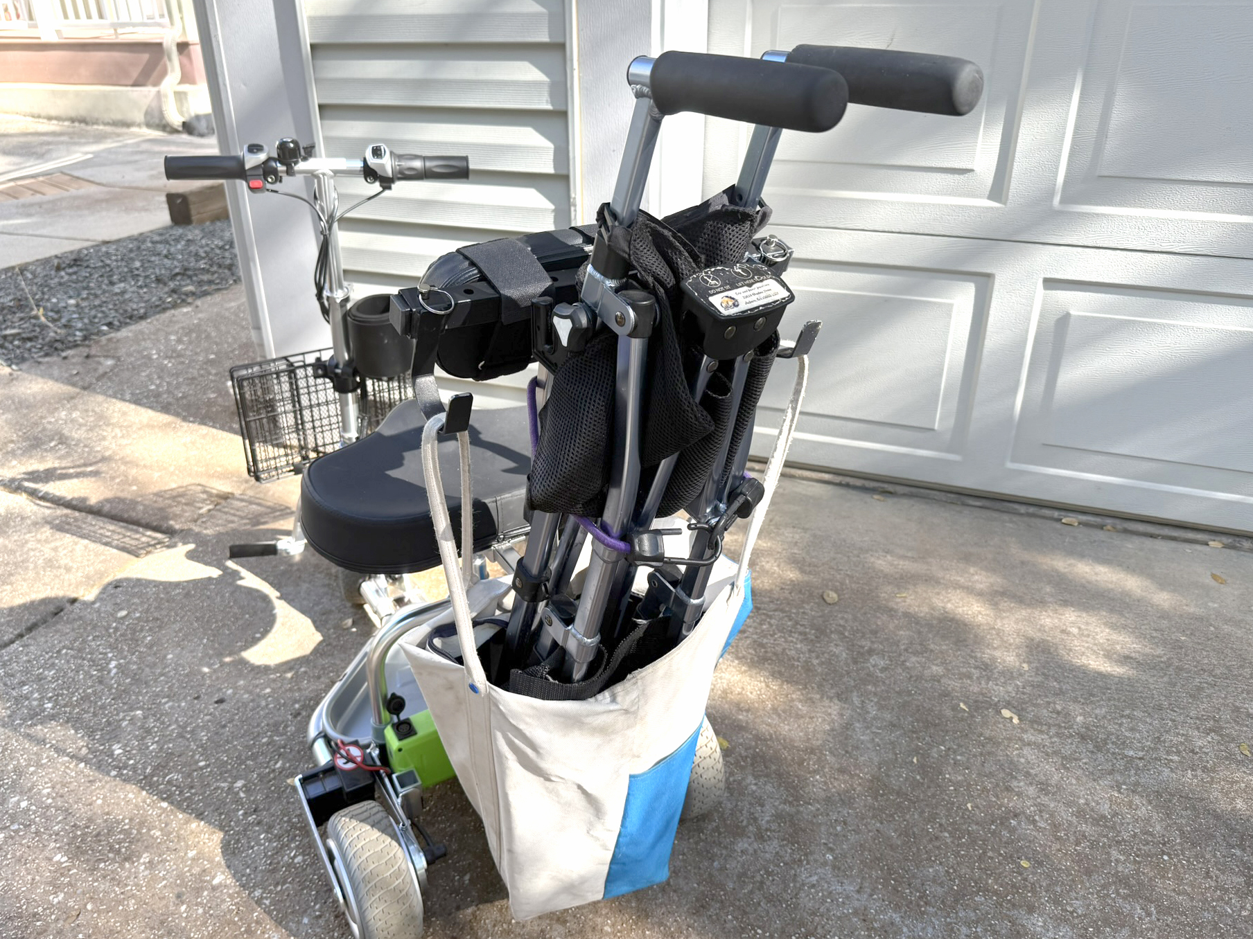 A walker attachement added to the backrest of the Escape.